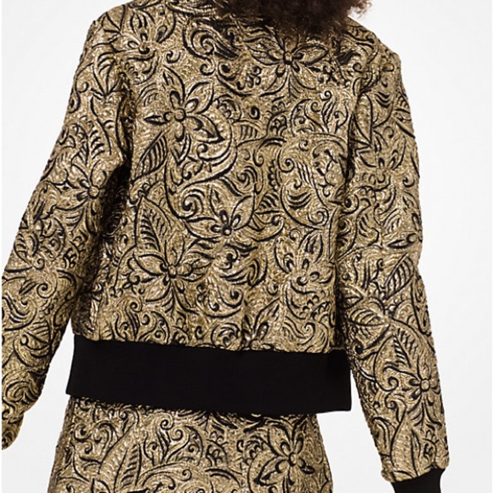 MICHAEL KORS COLLECTION Resort 19 size Small Floral Brocade Bomber Jacket Gold - Picture 4 of 16